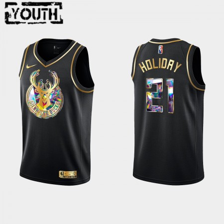Maillot Basket Milwaukee Bucks Jrue Holiday 21 Nike 2021-22 Noir Golden Edition 75th Anniversary Diamond Swingman - Enfant